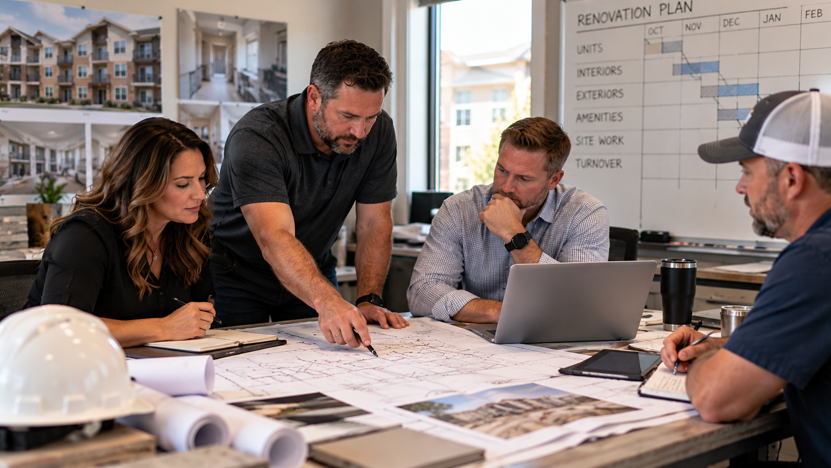 Owners and construction leaders planning an internal Multifamily Renovation team