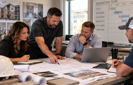 Owners and construction leaders planning an internal Multifamily Renovation team
